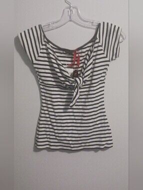 Hell Bunny Dolly Top Striped Tie Front Shirt NWT XS